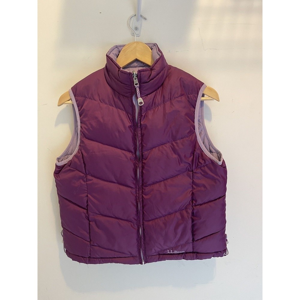 LL Bean Goose Down Reversible Quilted Full Zip Puffer Vest Purple Women Sz S